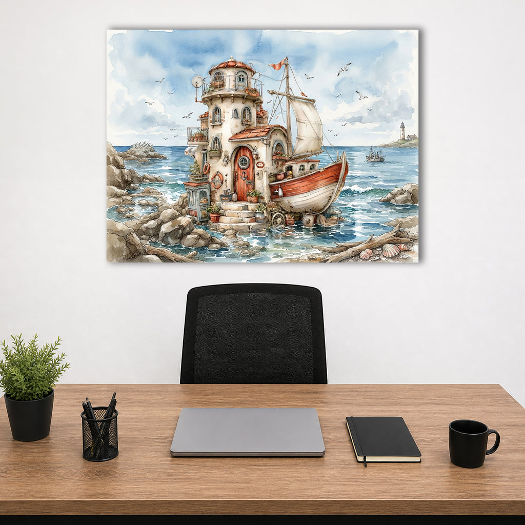 Hausboot Karikatur 1 Wandbild Kunstdruck auf Leinwand