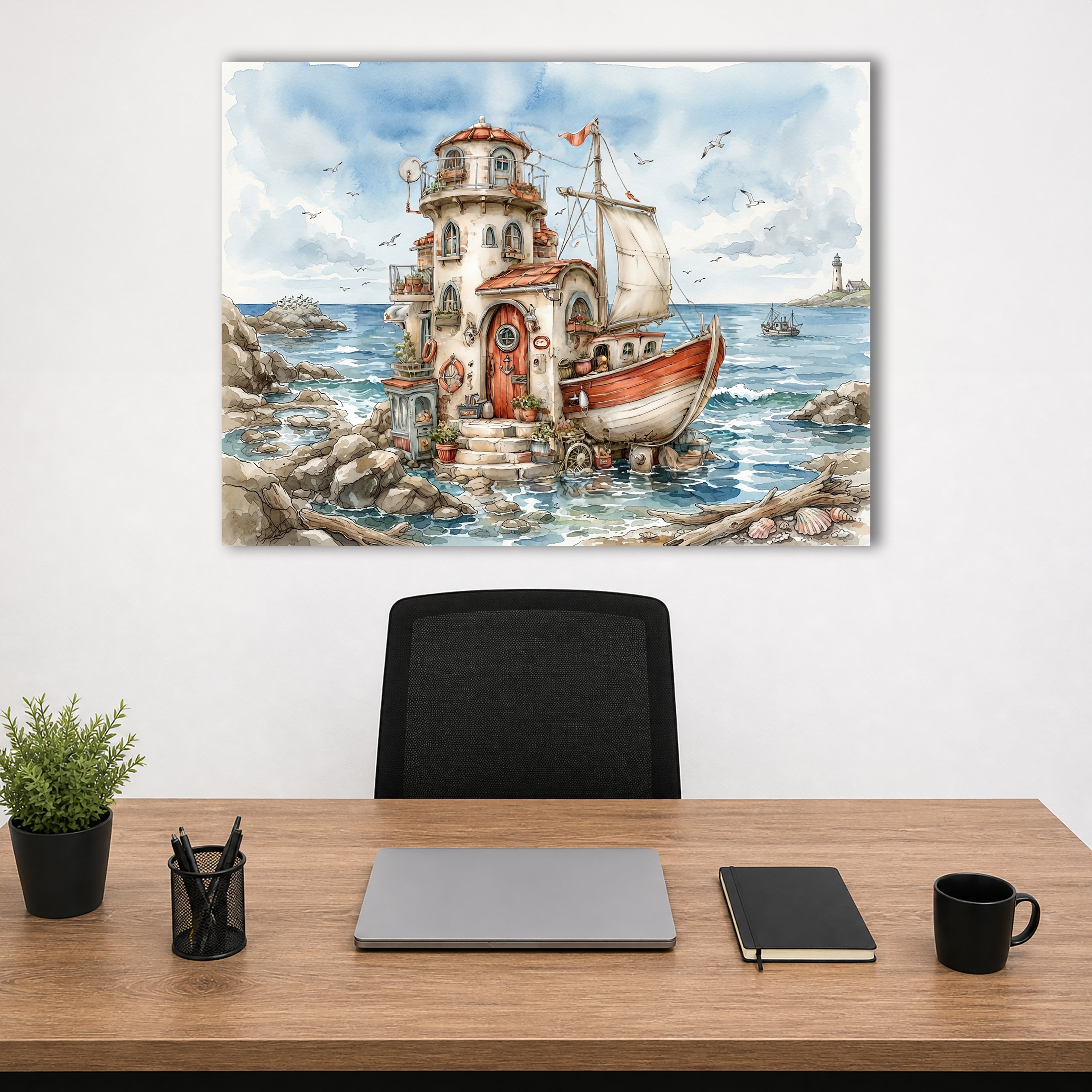 Hausboot Karikatur 1 Wandbild Kunstdruck auf Leinwand