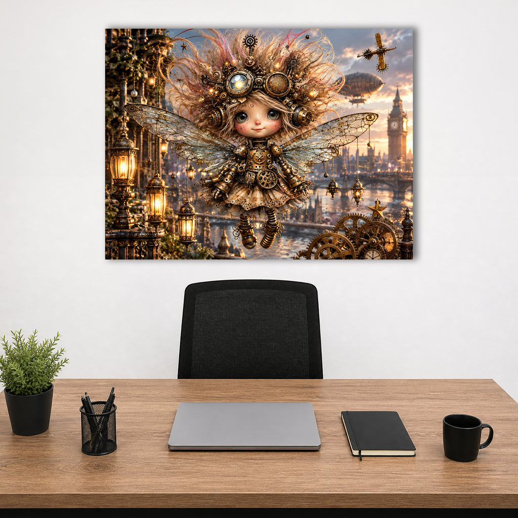 Mechanische Steampunk Fee – Fantasie Wandbild fürs Kinderzimmer