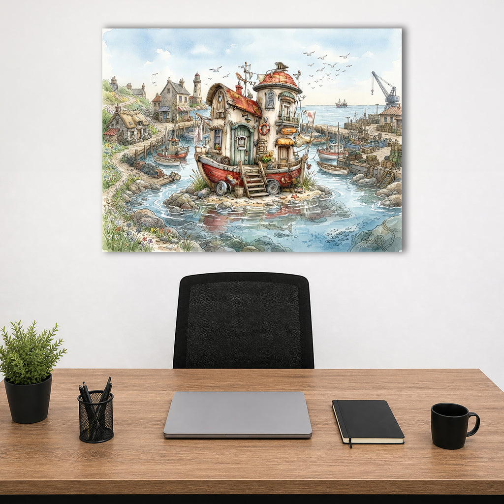 Wandbild Hausboot Karikatur 3 Kunstdruck auf Leinwand