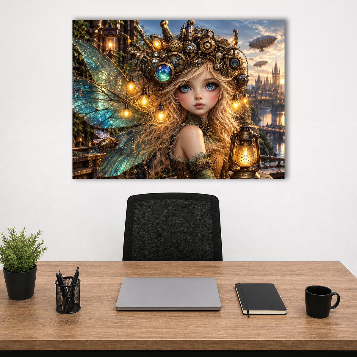 Steampunk Elfenprinzessin – Fantasie Wandbild fürs Mädchenzimmer