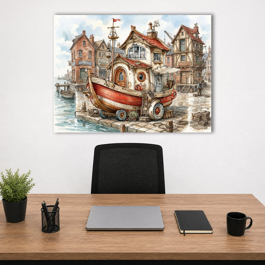 Wandbild Hausboot Karikatur 8 Kunstdruck auf Leinwand