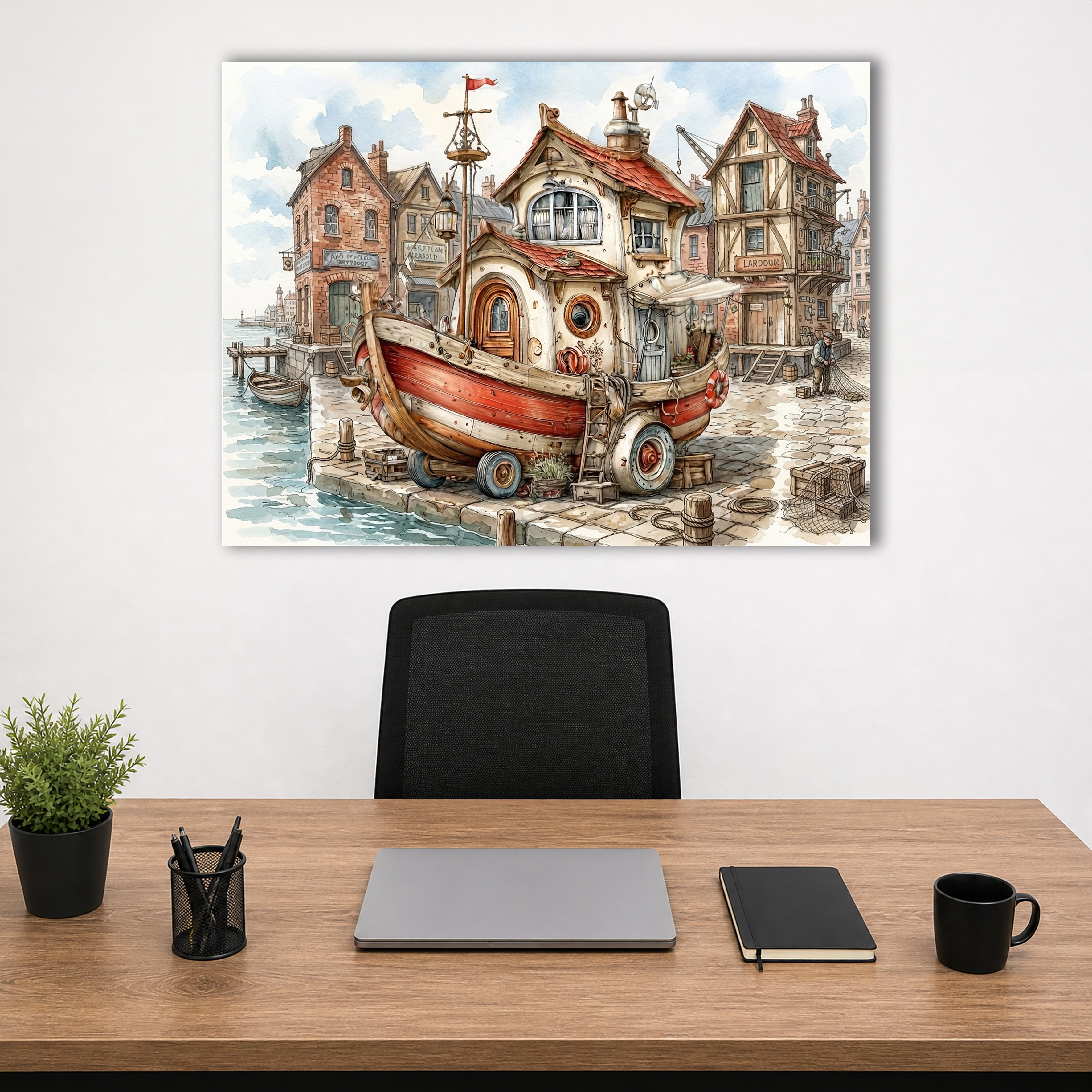 Wandbild Hausboot Karikatur 8 Kunstdruck auf Leinwand