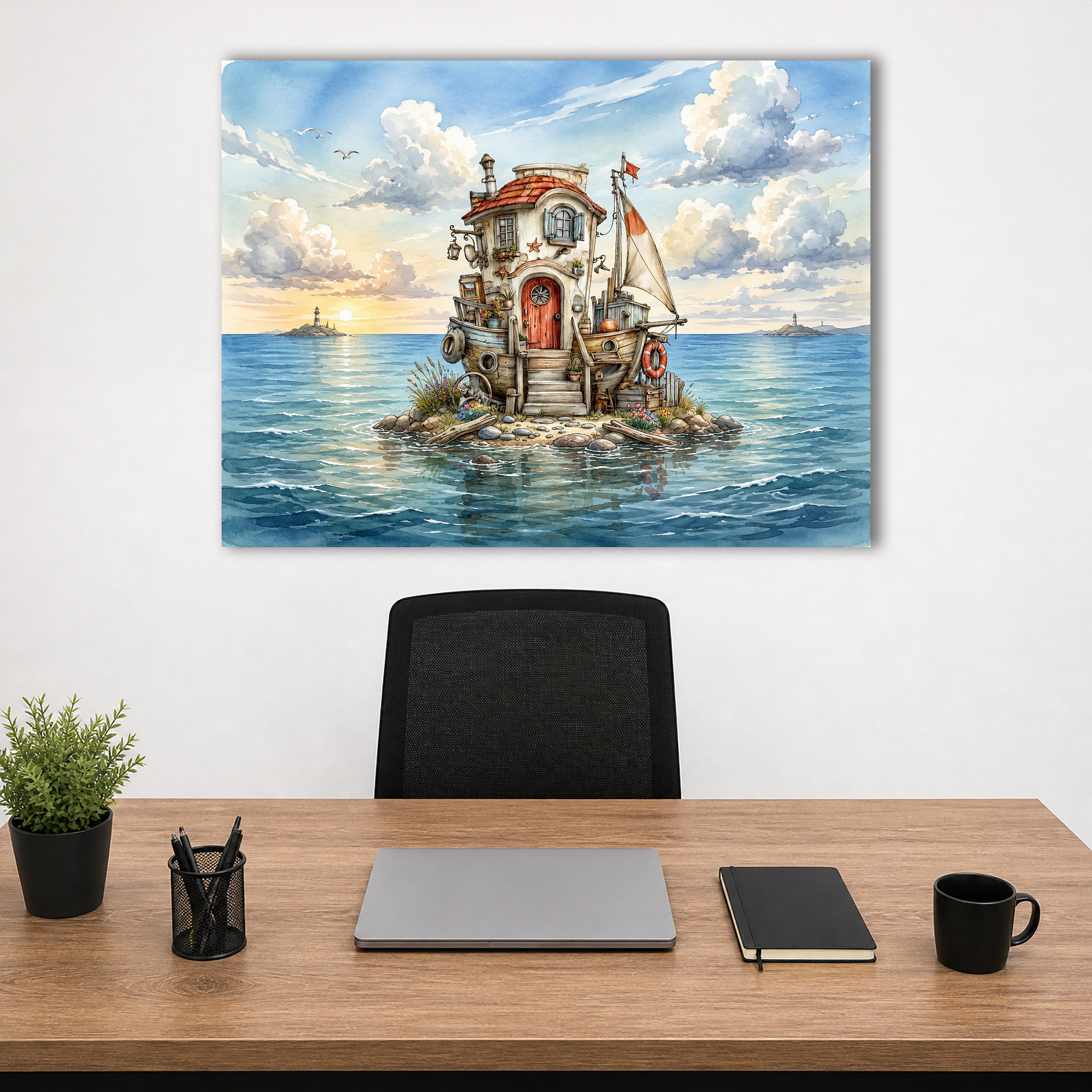 Wandbild Hausboot Karikatur 4 Kunstdruck auf Leinwand