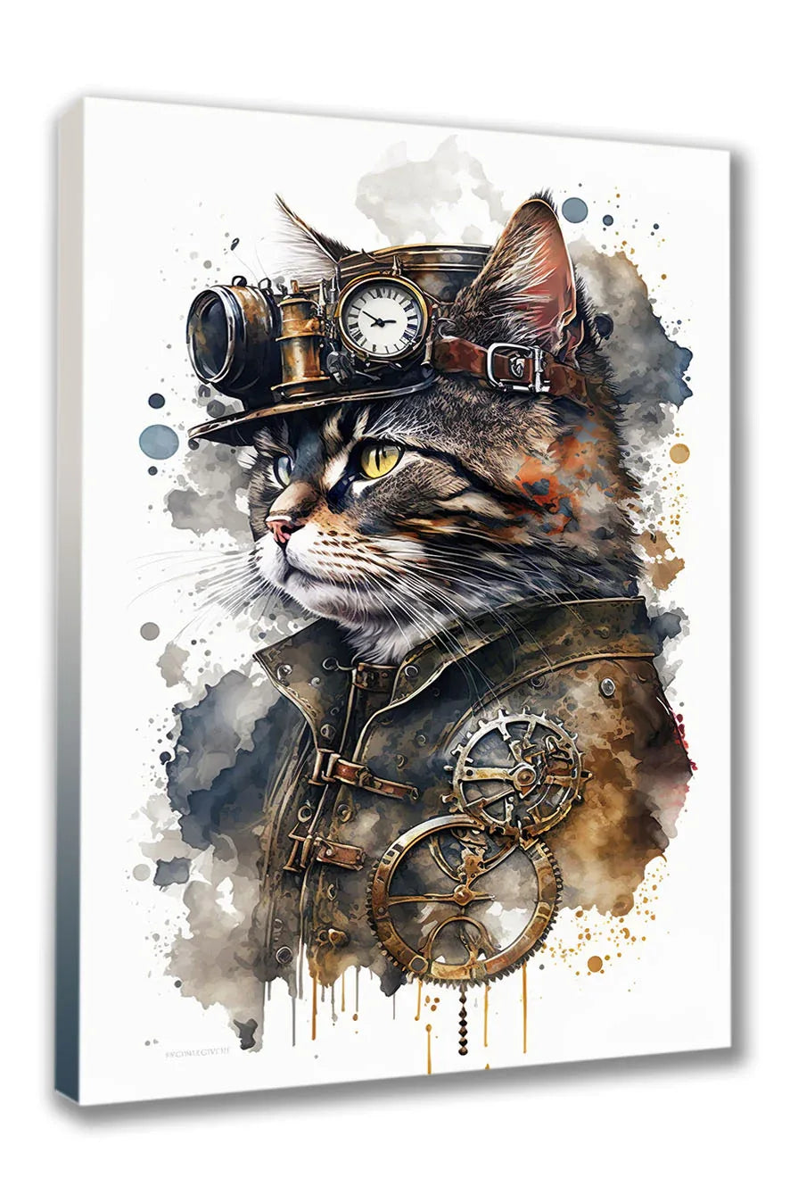 Wandbild Katzen in Steampunk Kunstdruck auf Leinwand direkt zum Aufhängen | Wandbild Galerie