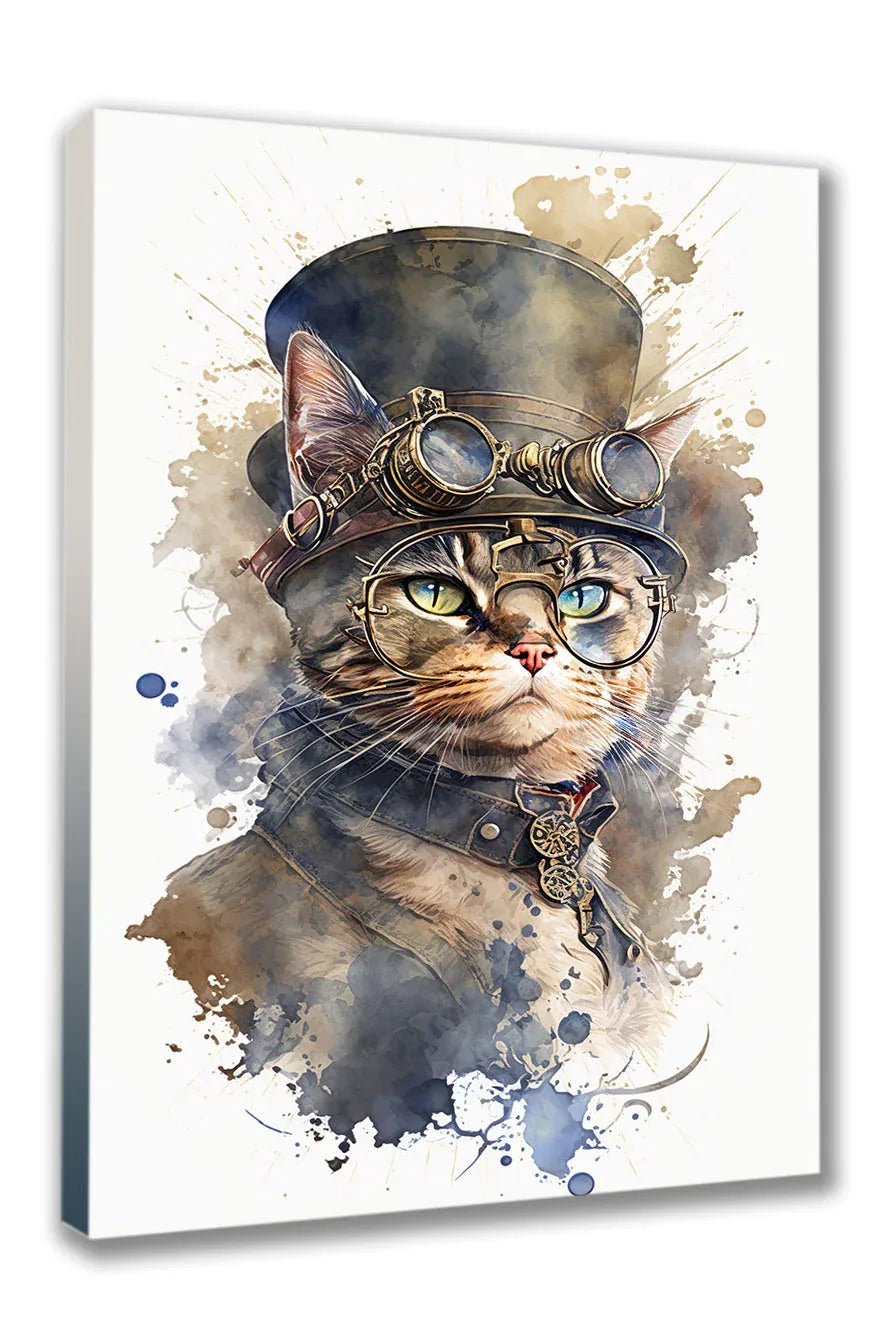 Wandbild Katzen in Steampunk 3 Kunstdruck auf Leinwand direkt zum Aufhängen | Wandbild Galerie