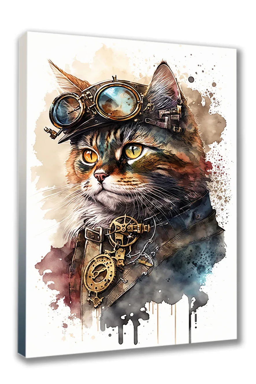 Wandbild Katzen in Steampunk 4 Kunstdruck auf Leinwand direkt zum Aufhängen | Wandbild Galerie