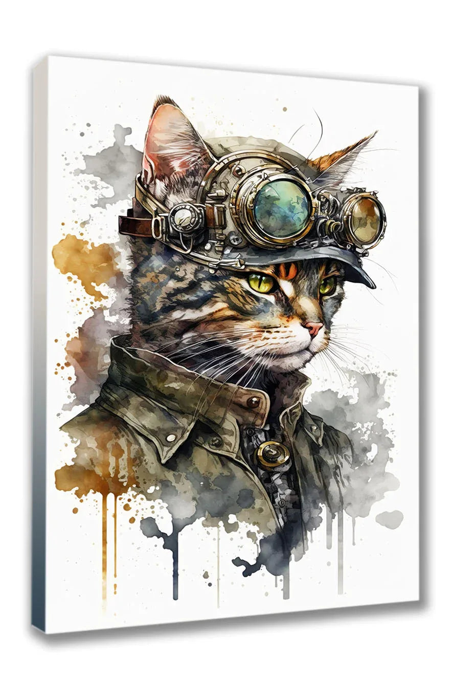 Wandbild Katzen in Steampunk 5 Kunstdruck auf Leinwand direkt zum Aufhängen | Wandbild Galerie