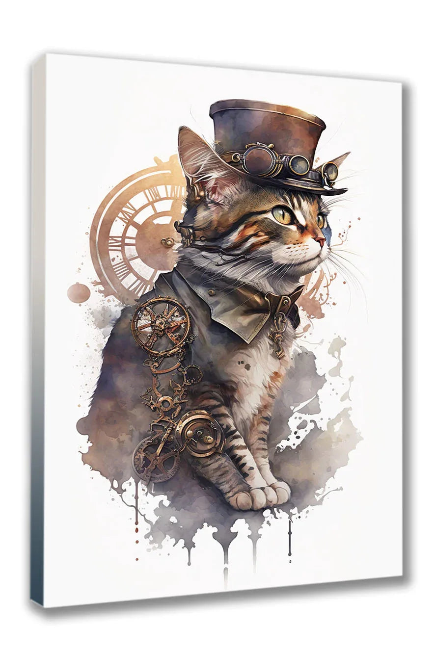 Wandbild Katzen in Steampunk 6 Kunstdruck auf Leinwand direkt zum Aufhängen | Wandbild Galerie