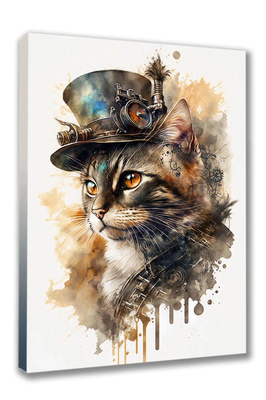 Wandbild Katzen in Steampunk 7 Kunstdruck auf Leinwand direkt zum Aufhängen | Wandbild Galerie