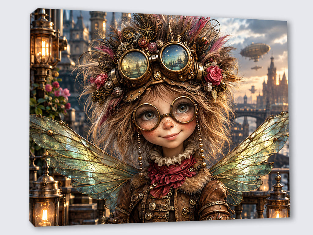 Steampunk Fee mit Fliegerbrille – Fantasie Wandbild für Mädchenzimmer