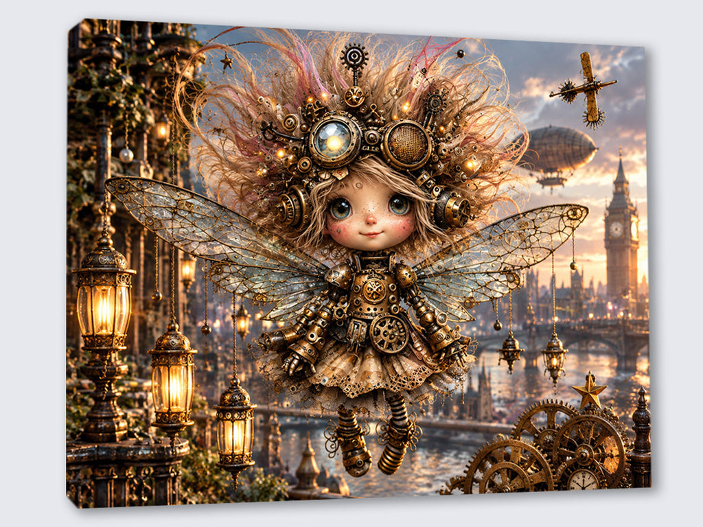 Mechanische Steampunk Fee – Fantasie Wandbild fürs Kinderzimmer