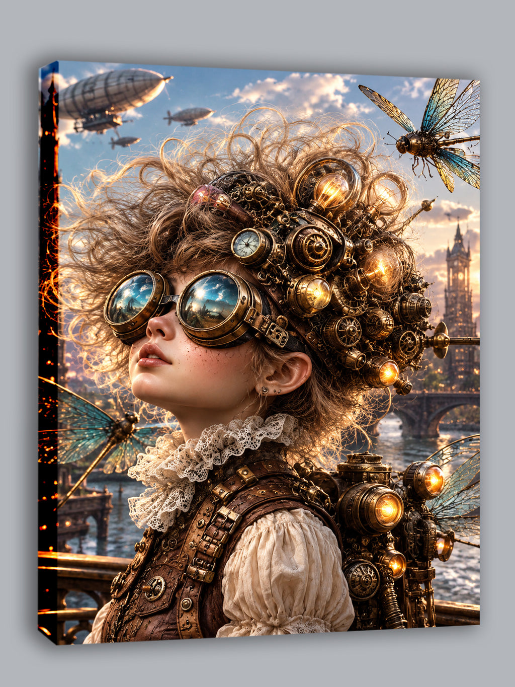 Steampunk Himmelsforscherin – Fantasie Wandbild fürs Kinderzimmer