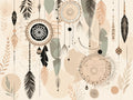 Wandbild Boho Art Traumfänger Federn Perlen Beige Schwarz Aquarell Illustrationsstil Kunstdruck auf Leinwand