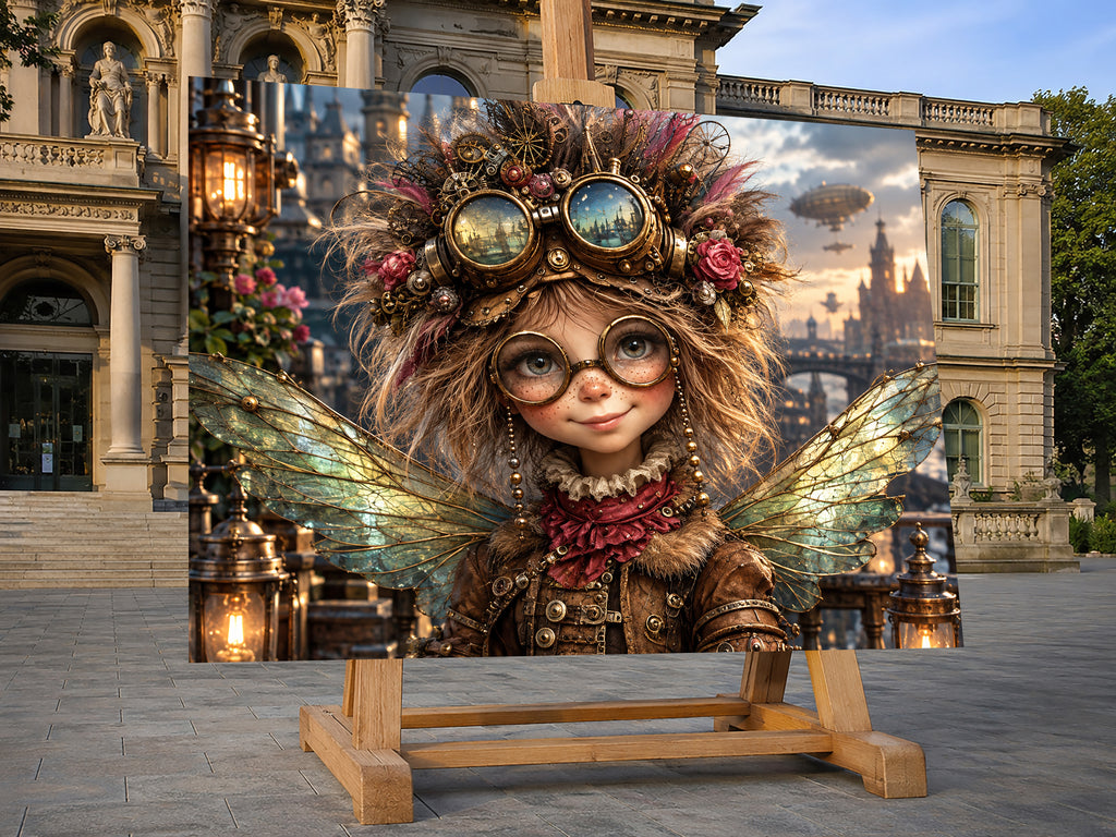 Steampunk Fee mit Fliegerbrille – Fantasie Wandbild für Mädchenzimmer