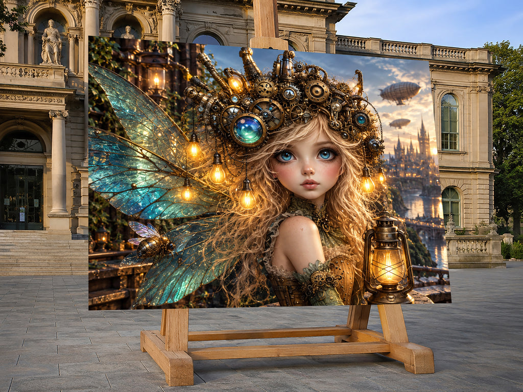 Steampunk Elfenprinzessin – Fantasie Wandbild fürs Mädchenzimmer