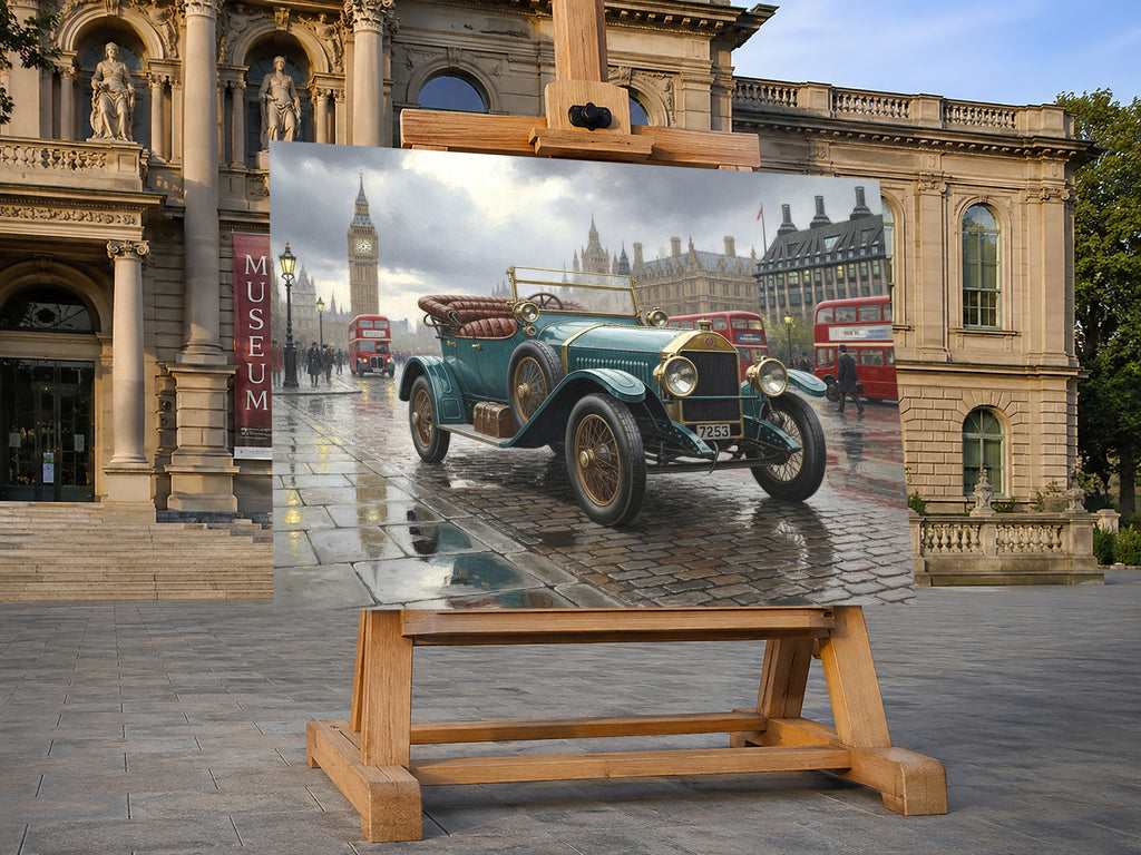 Wandbild Oldtimer Roter Cabriolet Art Déco Paris Eiffelturm Abendlicht Kunstdruck auf Leinwand