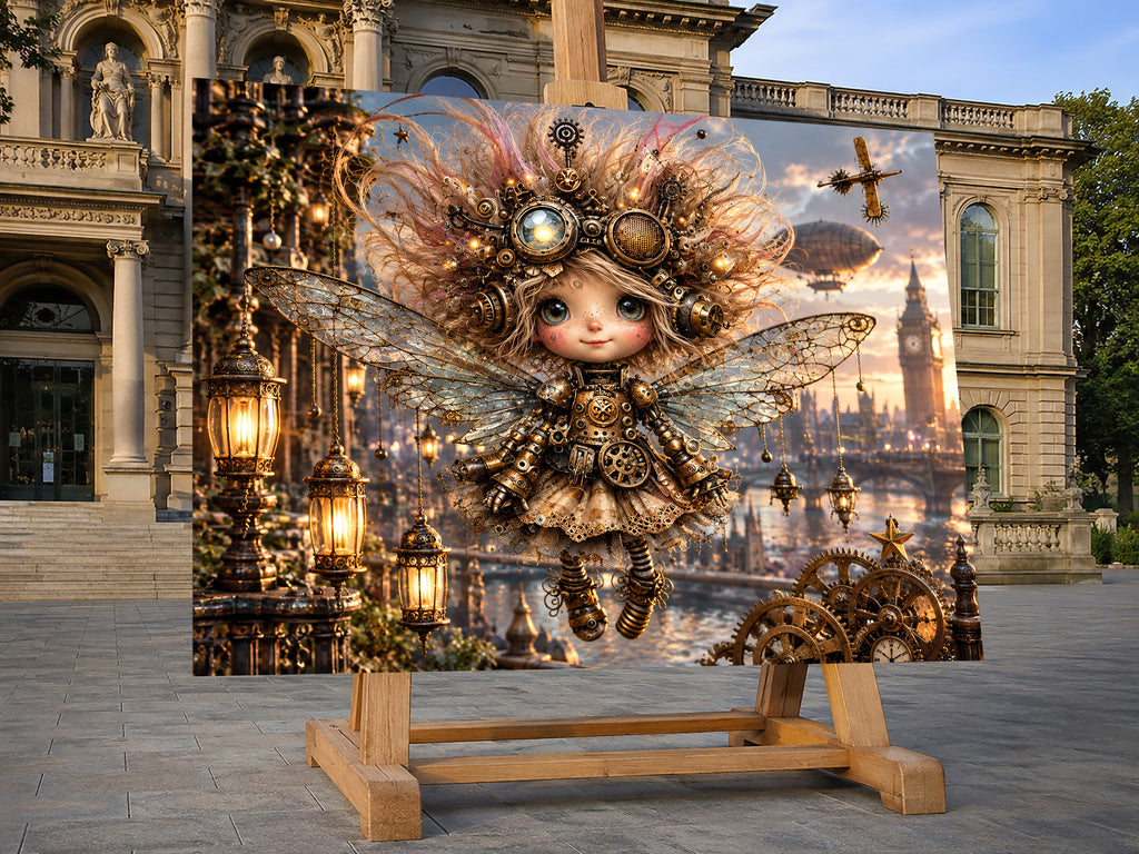 Mechanische Steampunk Fee – Fantasie Wandbild fürs Kinderzimmer