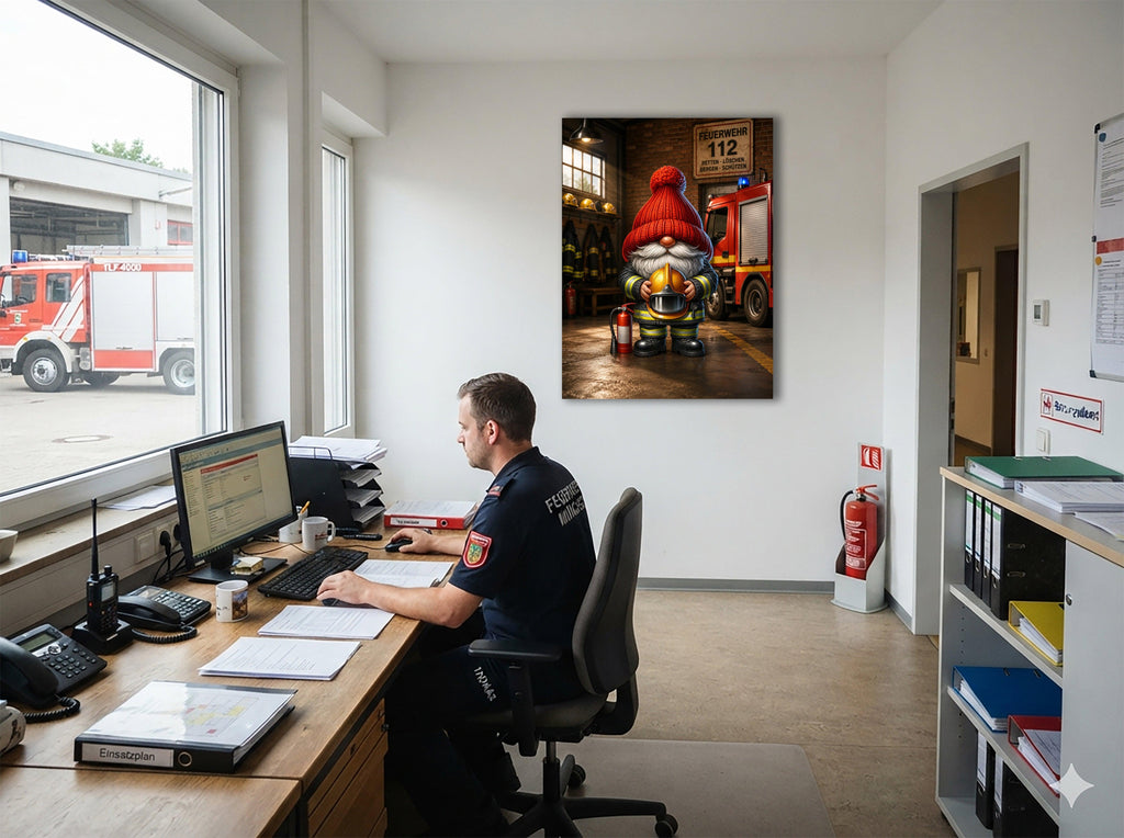 Feuerwehr Wichtel in der Feuerwache Kunstdruck auf Leinwand