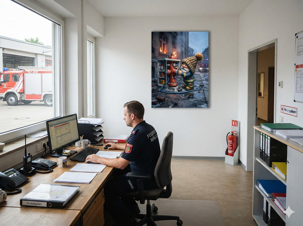 Feuerwehr Wichtel am Hydranten im Einsatz Kinderzimmer Kunstdruck auf Leinwand Nr. 3