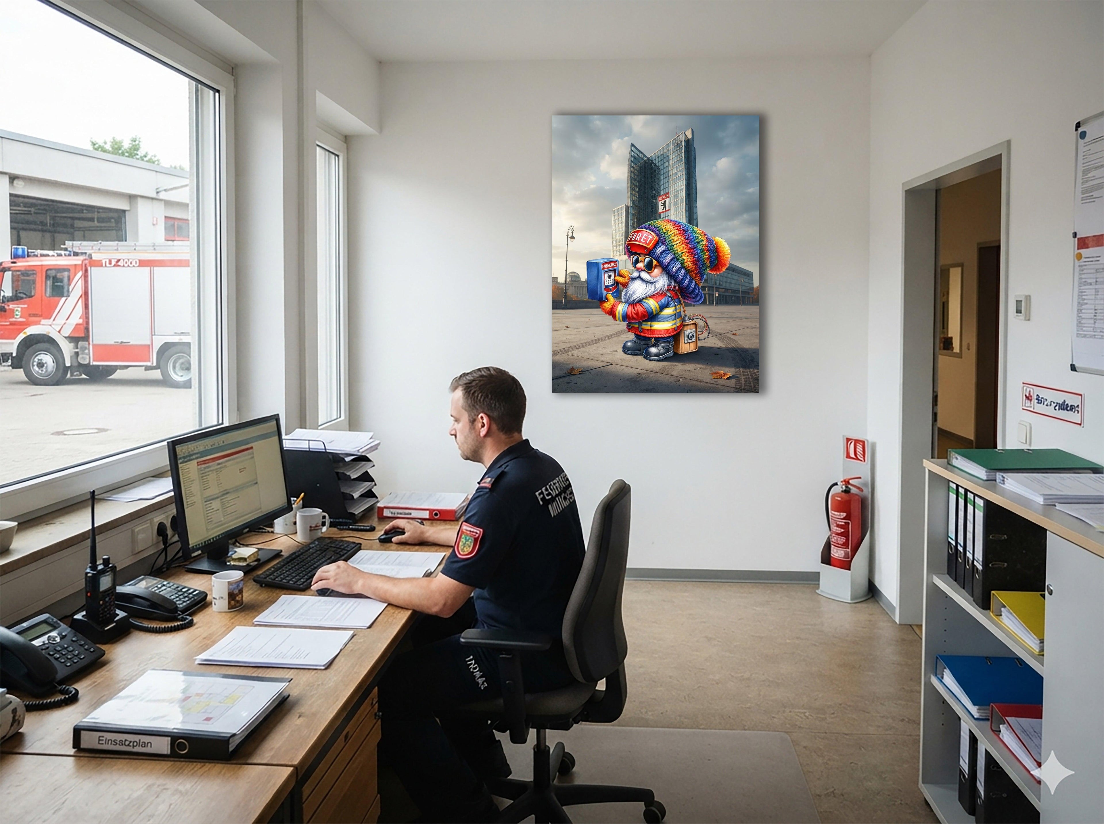 Feuerwehr Wichtel Berlin Notruf Meldekasten Kunstdruck auf Leinwand