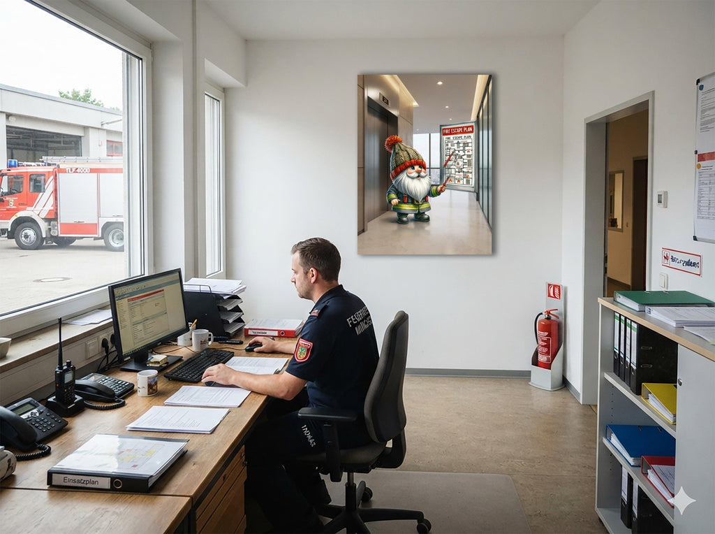 Feuerwehr Wichtel Brandschutzbeauftragter Fluchtwegeplan Kunstdruck auf Leinwand