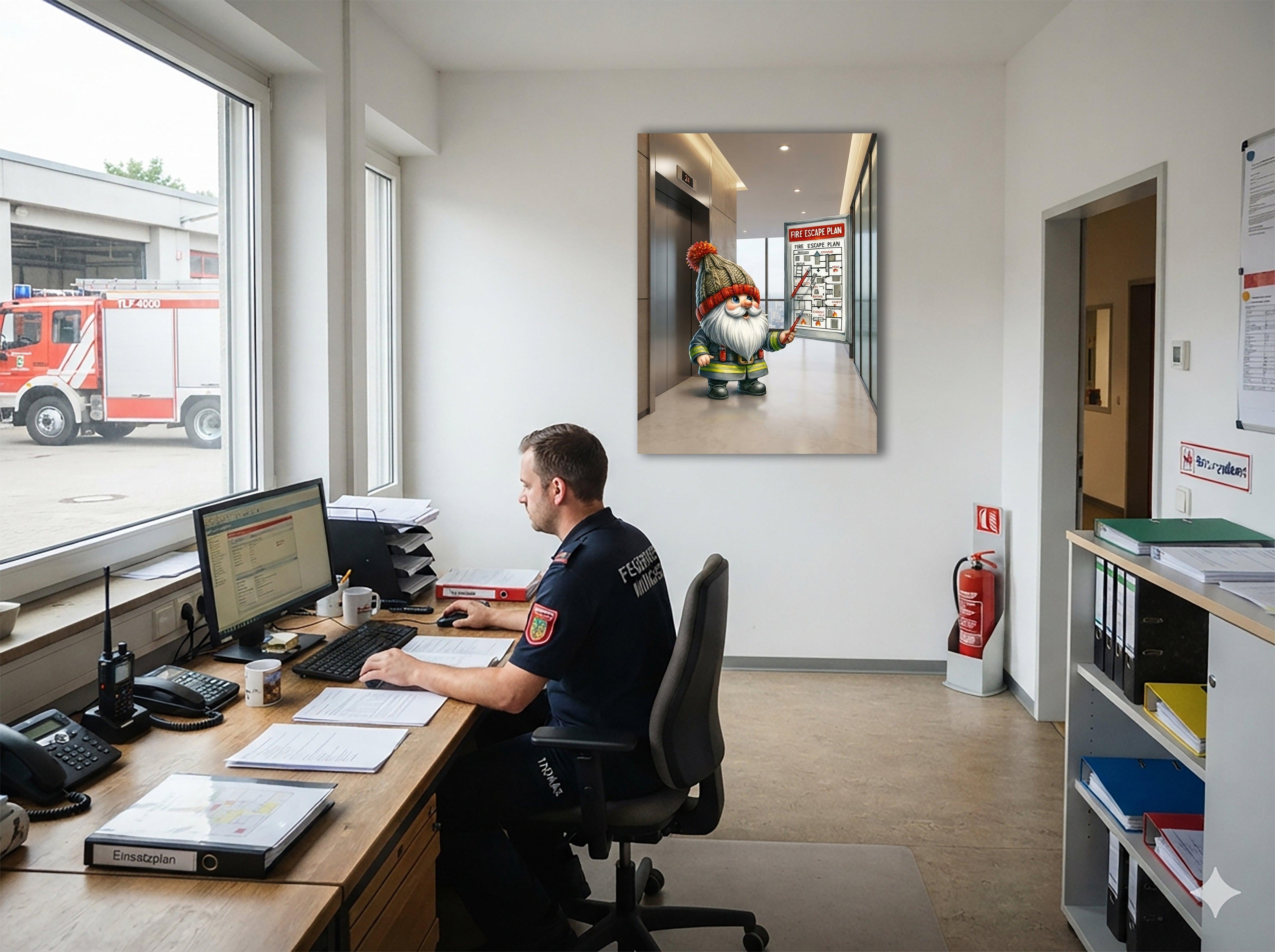 Feuerwehr Wichtel Brandschutzbeauftragter Fluchtwegeplan Kunstdruck auf Leinwand