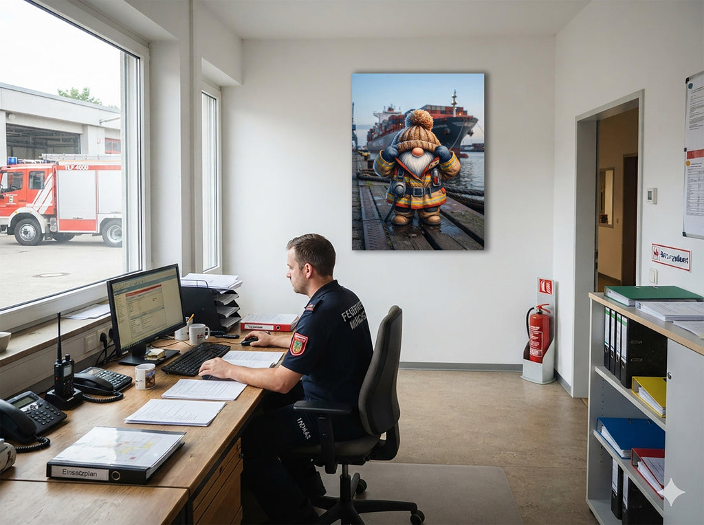 Feuerwehr Wichtel Hafenfeuerwehr am Containerhafen Kunstdruck auf Leinwand
