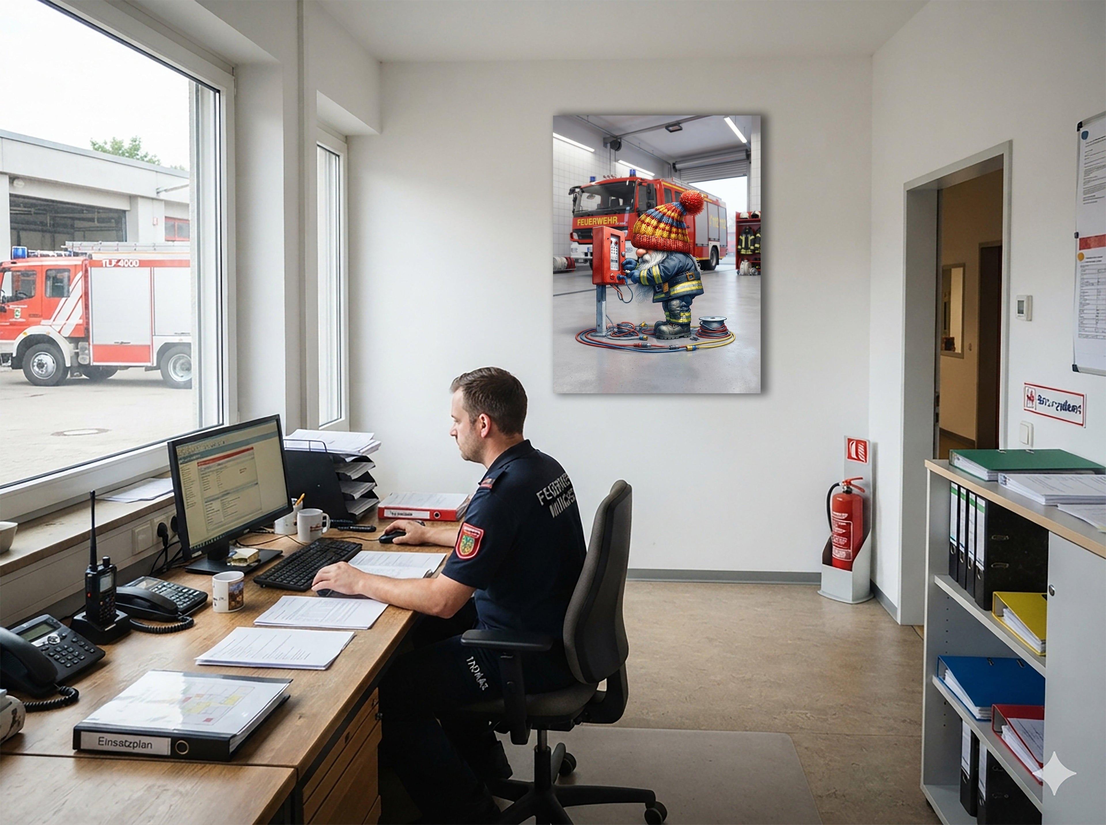 Feuerwehr Wichtel Techniker am Alarmkasten Kunstdruck auf Leinwand
