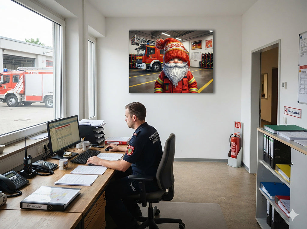 Feuerwehr Wichtel vor dem Feuerwehrauto Kunstdruck auf Leinwand Nr. 5
