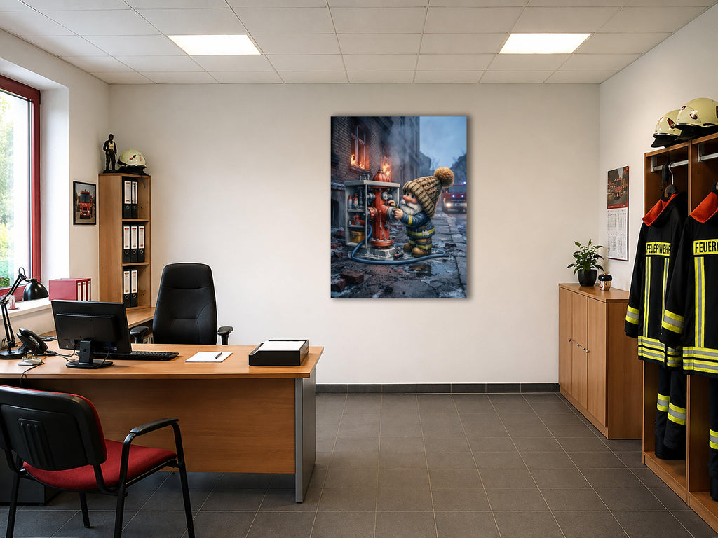 Feuerwehr Wichtel am Hydranten im Einsatz Kinderzimmer Kunstdruck auf Leinwand Nr. 3