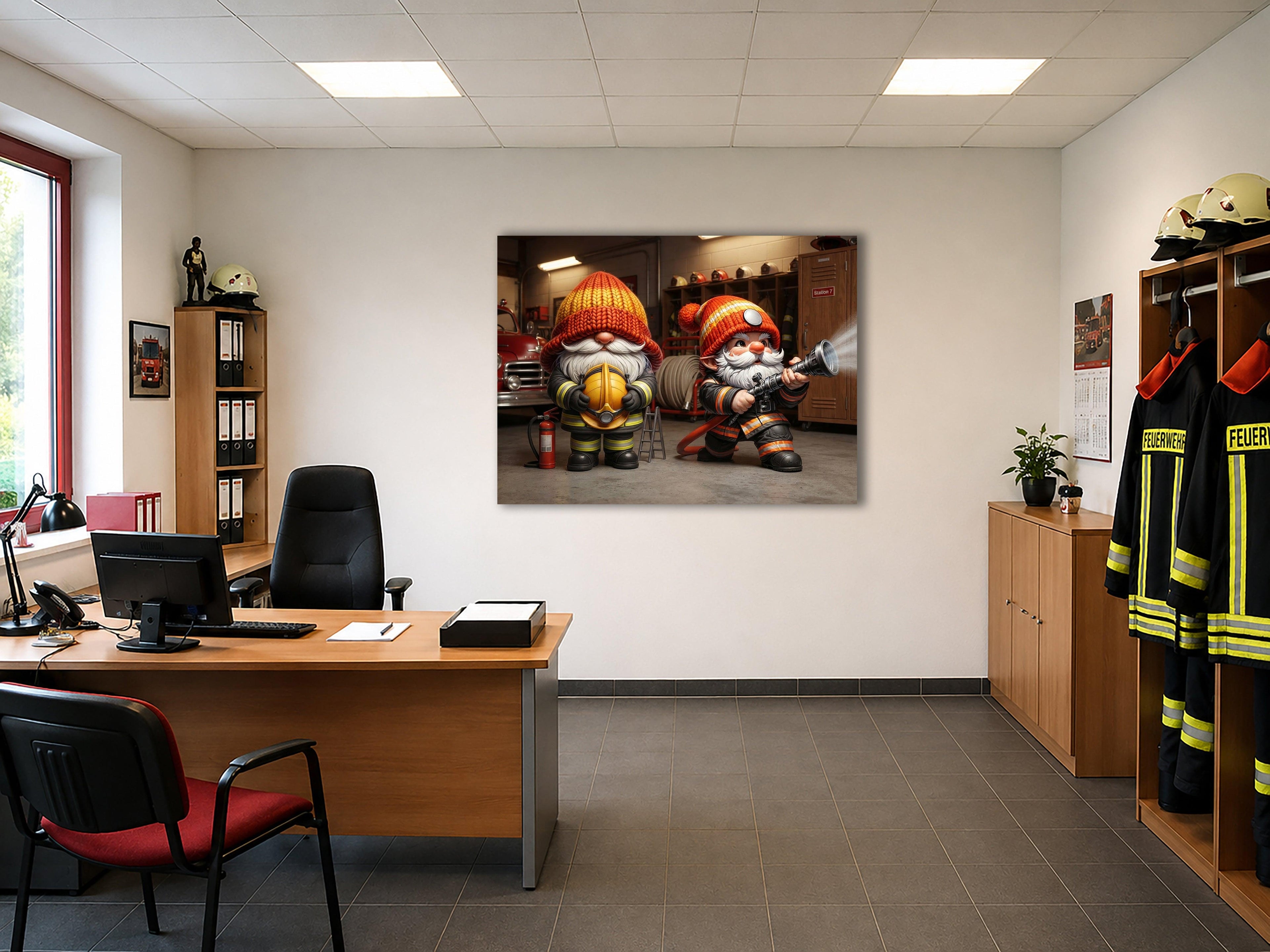 Zwei Feuerwehr Wichtel in der Feuerwache Kinderzimmer Kunstdruck auf Leinwand Nr. 4