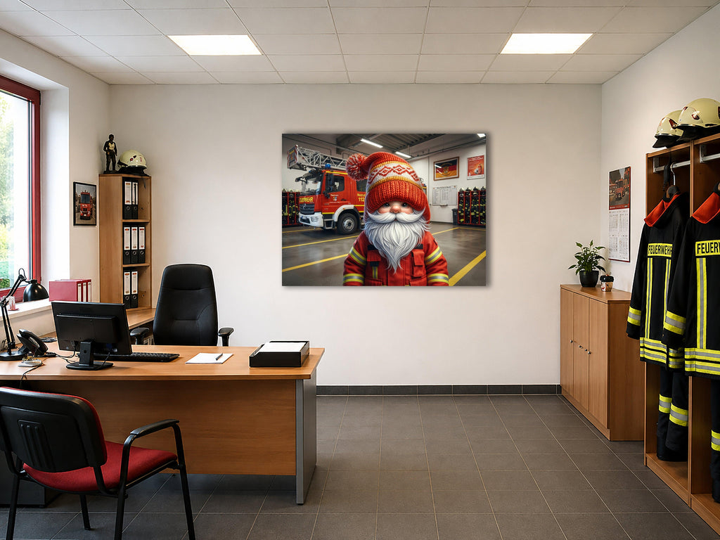 Feuerwehr Wichtel vor dem Feuerwehrauto Kunstdruck auf Leinwand Nr. 5