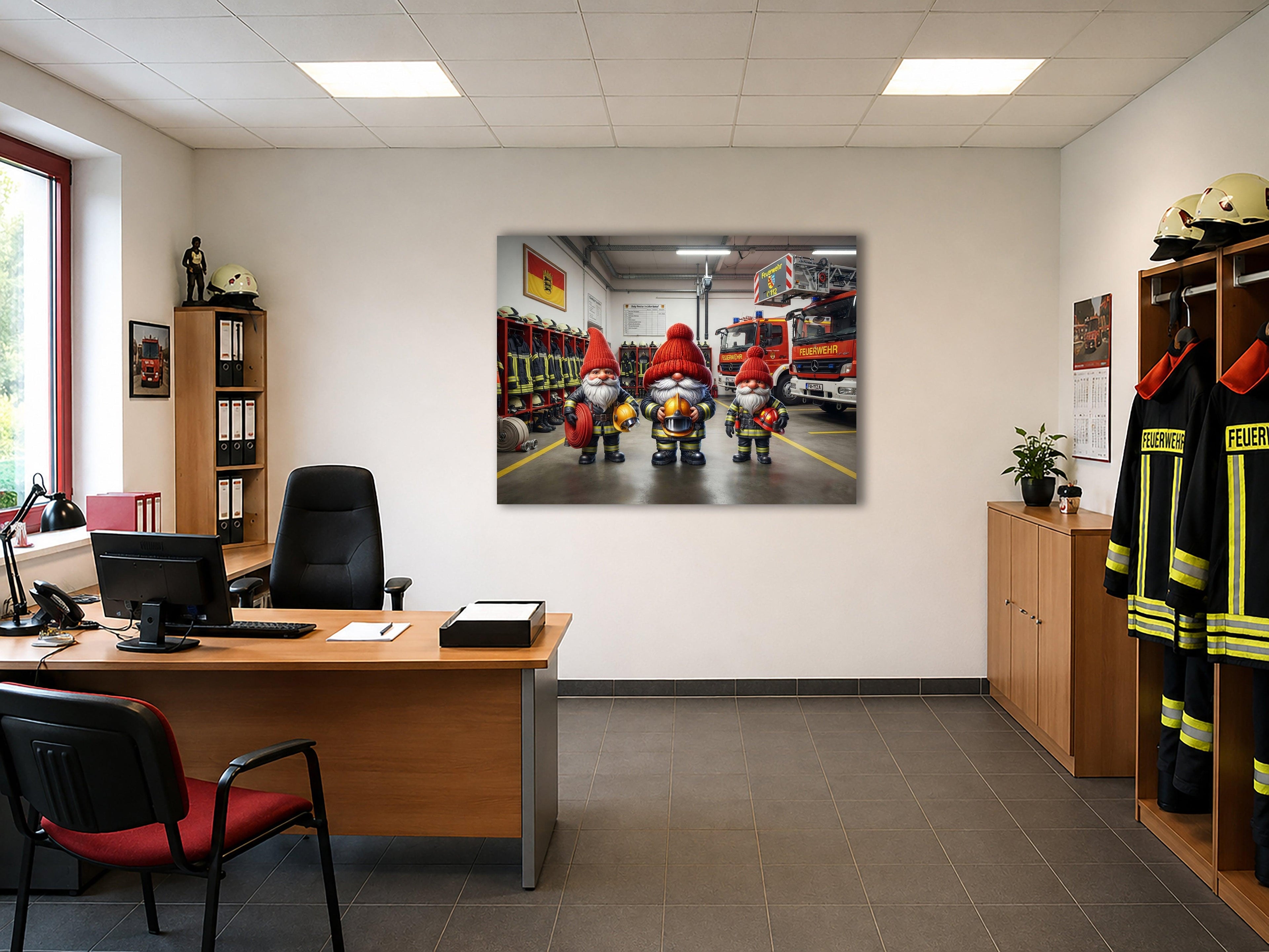 Drei Feuerwehr Wichtel in der Feuerwache Kunstdruck auf Leinwand Nr. 7