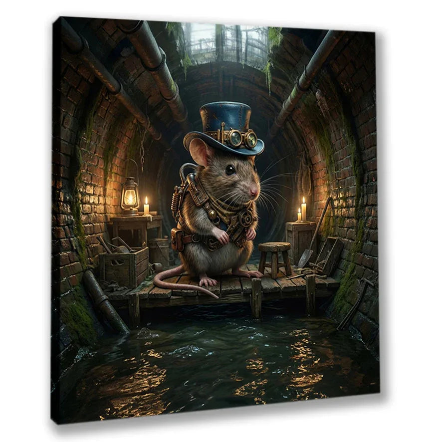 Wandbild Ratte Steampunk Kunstdruck auf Leinwand direkt zum Aufhängen | Wandbild Galerie
