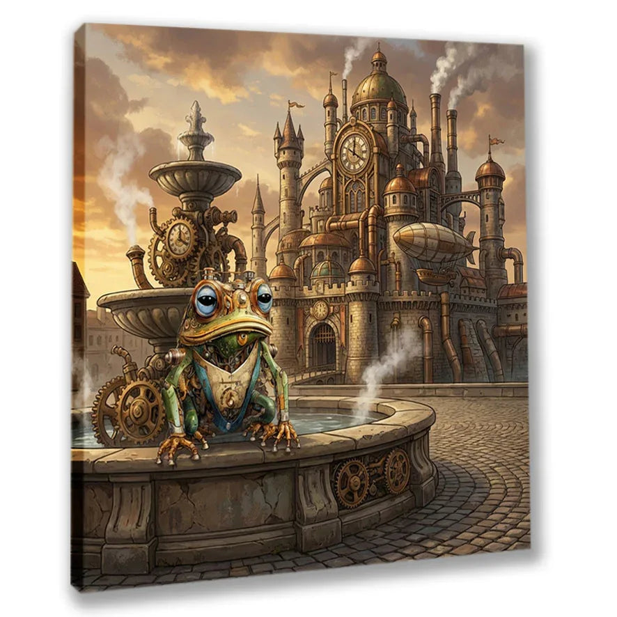 Wandbild Steampunk Frosch 5 Kunstdruck auf Leinwand direkt zum Aufhängen | Wandbild Galerie
