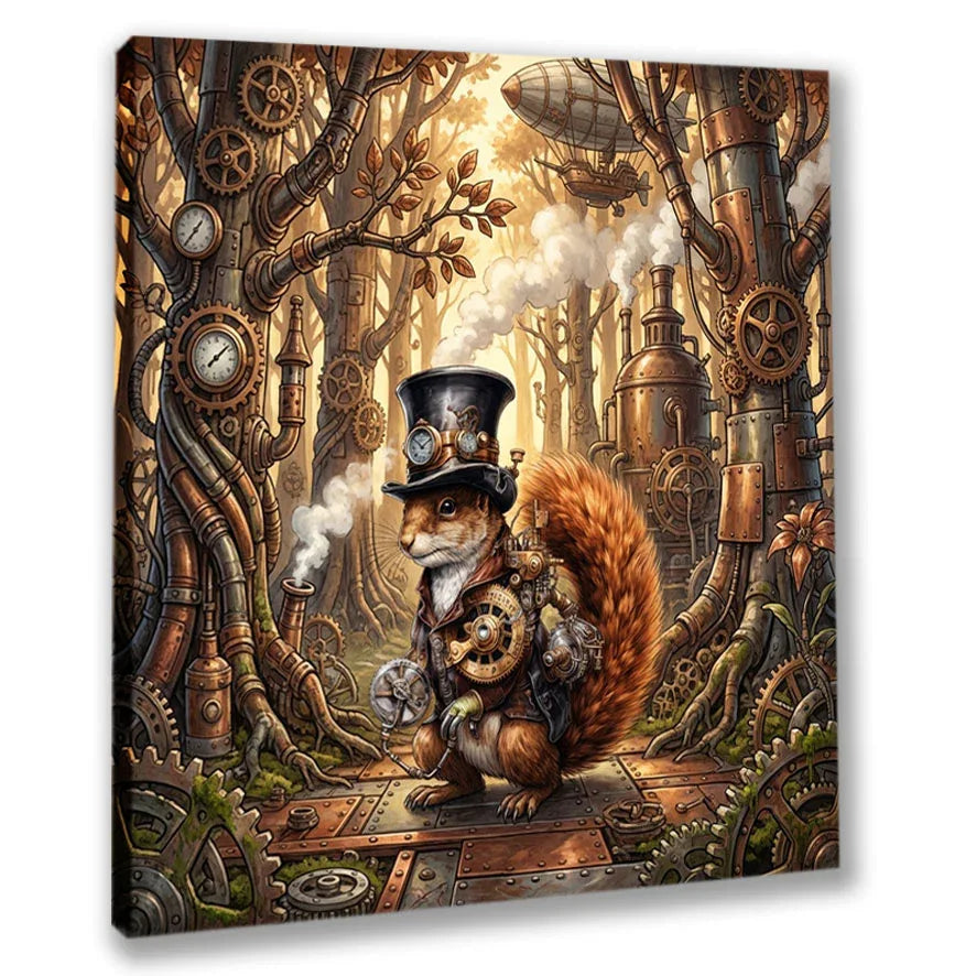 Wandbild Eichhörnchen Steampunk Kunstdruck auf Leinwand direkt zum Aufhängen | Wandbild Galerie