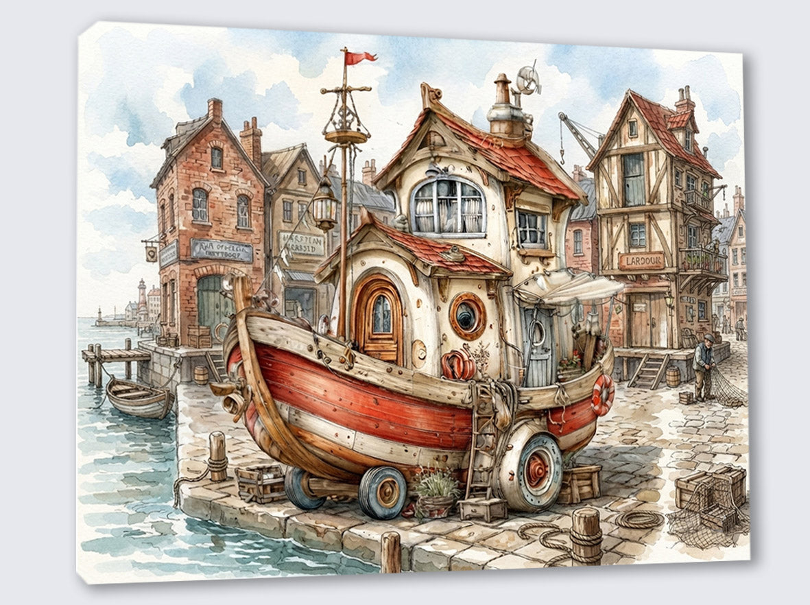 Wandbild Hausboot Karikatur 8 Kunstdruck auf Leinwand