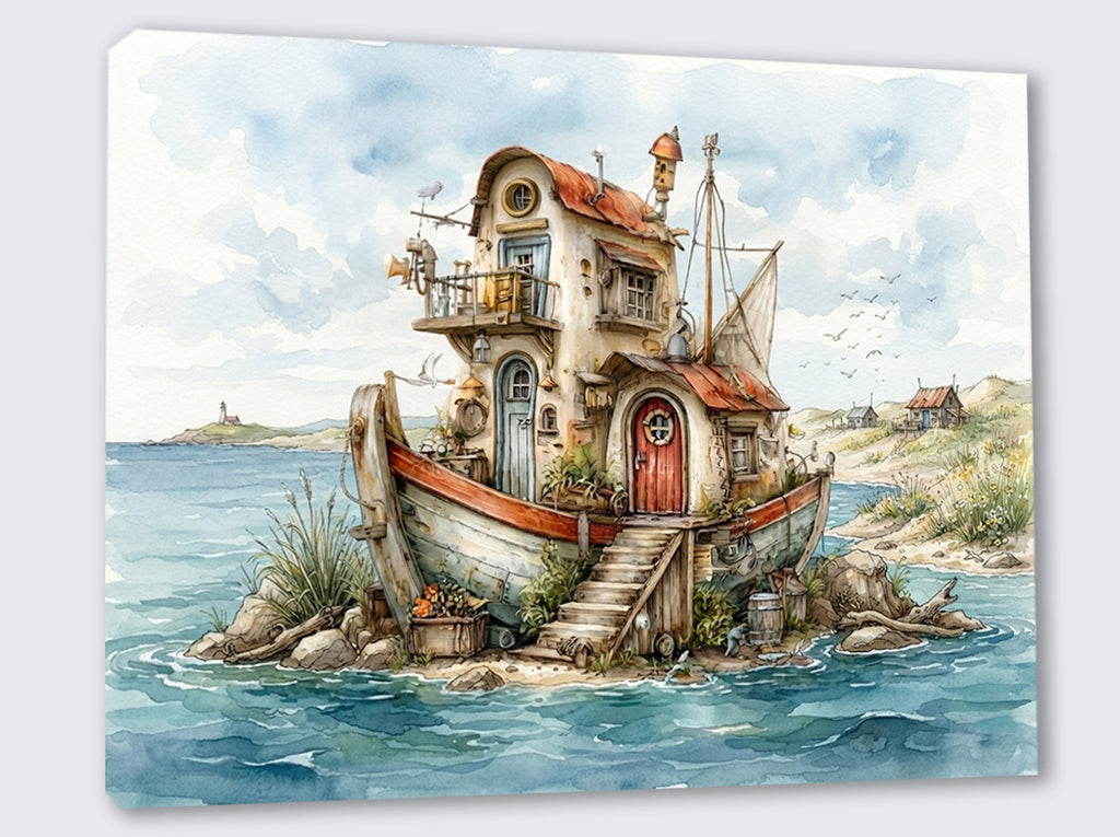 Wandbild Hausboot Karikatur 5 Kunstdruck auf Leinwand