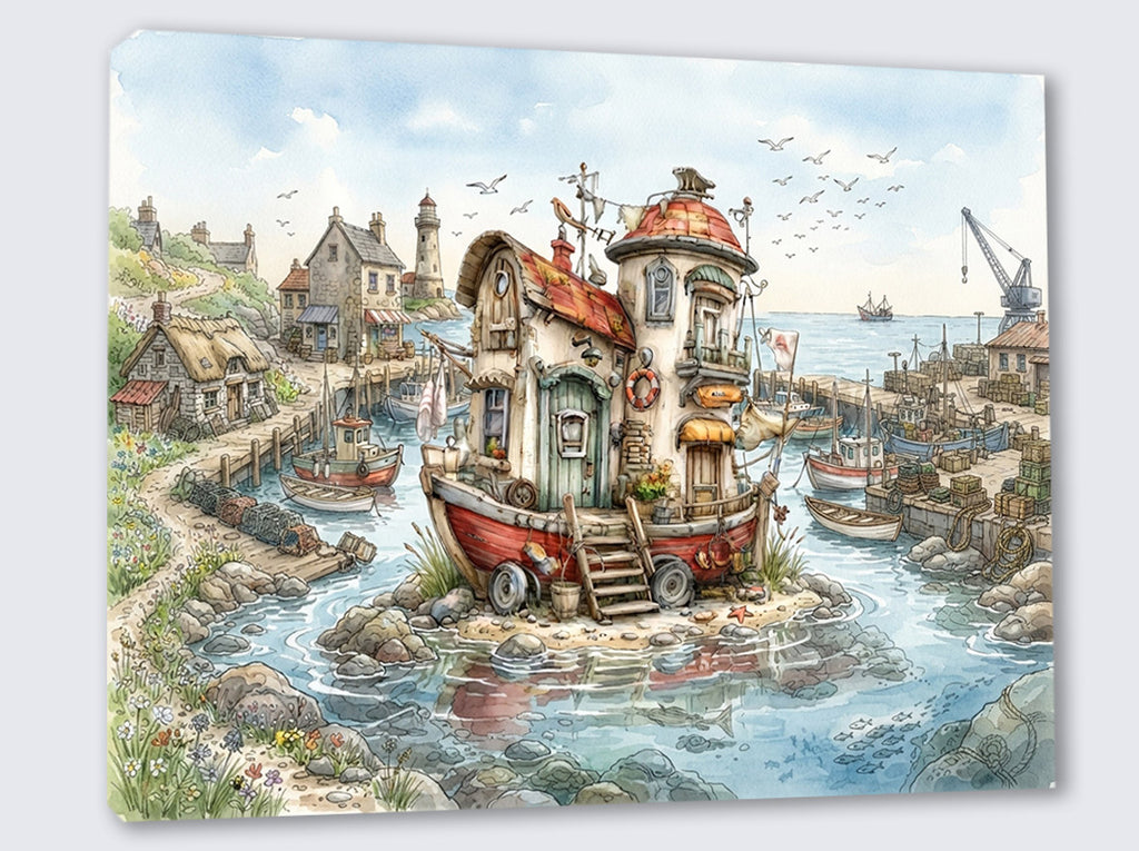 Wandbild Hausboot Karikatur 3 Kunstdruck auf Leinwand