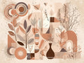 Wandbild Boho Art Abstrakt Collage Fuchs Vase Zweige Beige Rosa Illustrationsstil Kunstdruck auf Leinwand
