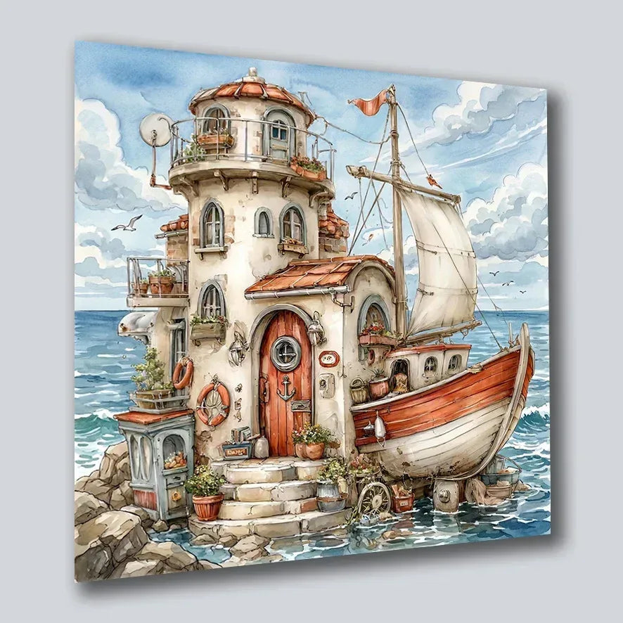 Hausboot Karikatur 8 Wandbild Kunstdruck auf Leinwand | Wandbild Galerie