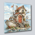Hausboot Karikatur 6 Wandbild Kunstdruck auf Leinwand | Wandbild Galerie