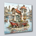 Hausboot Karikatur 5 Wandbild Kunstdruck auf Leinwand | Wandbild Galerie
