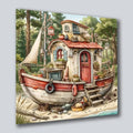 Hausboot Karikatur 2 Wandbild Kunstdruck auf Leinwand | Wandbild Galerie