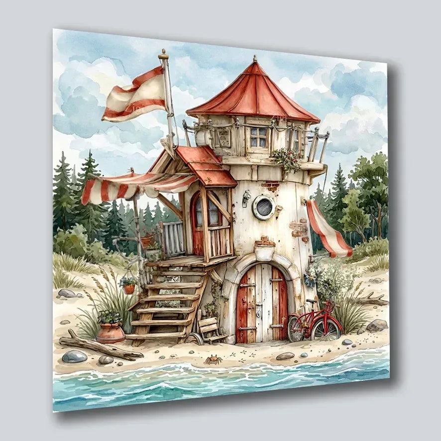 Hausboot Karikatur 3 Wandbild Kunstdruck auf Leinwand | Wandbild Galerie