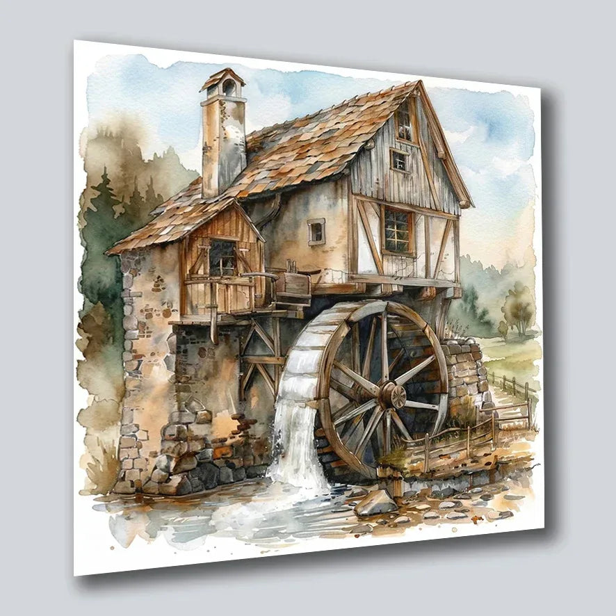 Wassermühle romantisch 7 Wandbild Kunstdruck auf Leinwand | Wandbild Galerie