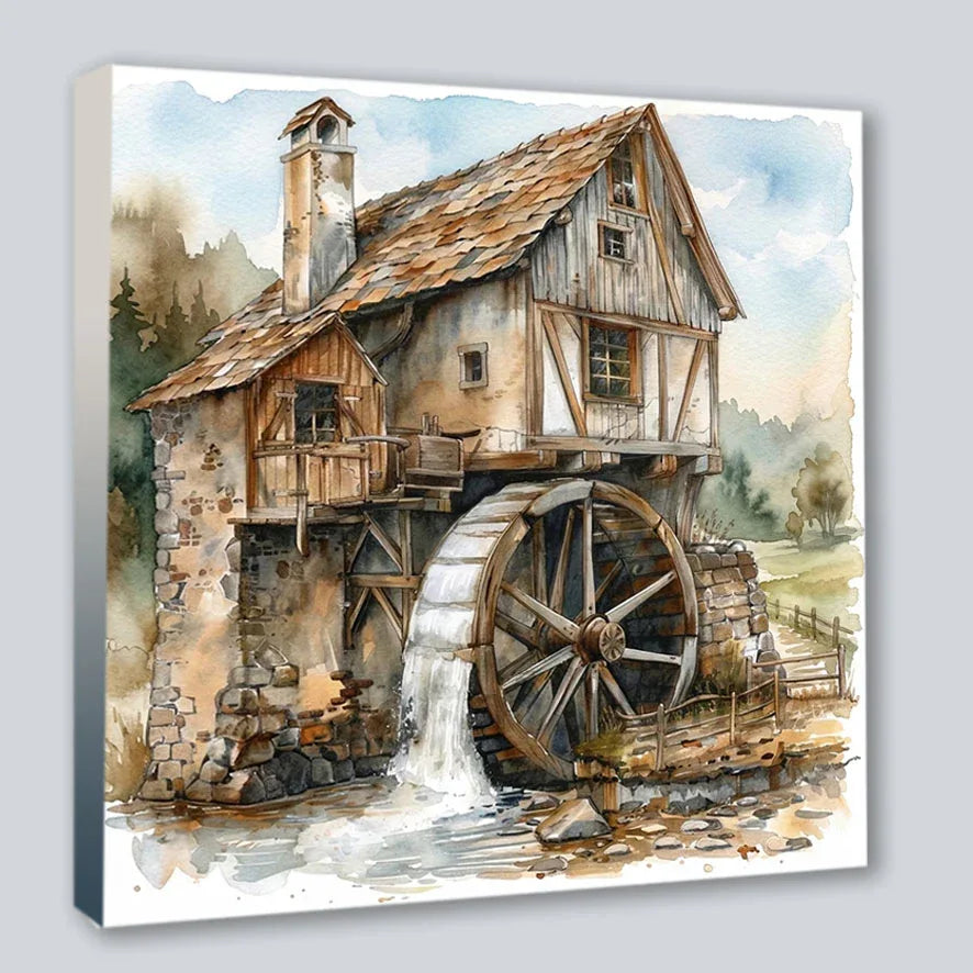 Wandbild Wassermühle 6 Kunstdruck auf Leinwand direkt zum Aufhängen | Wandbild Galerie