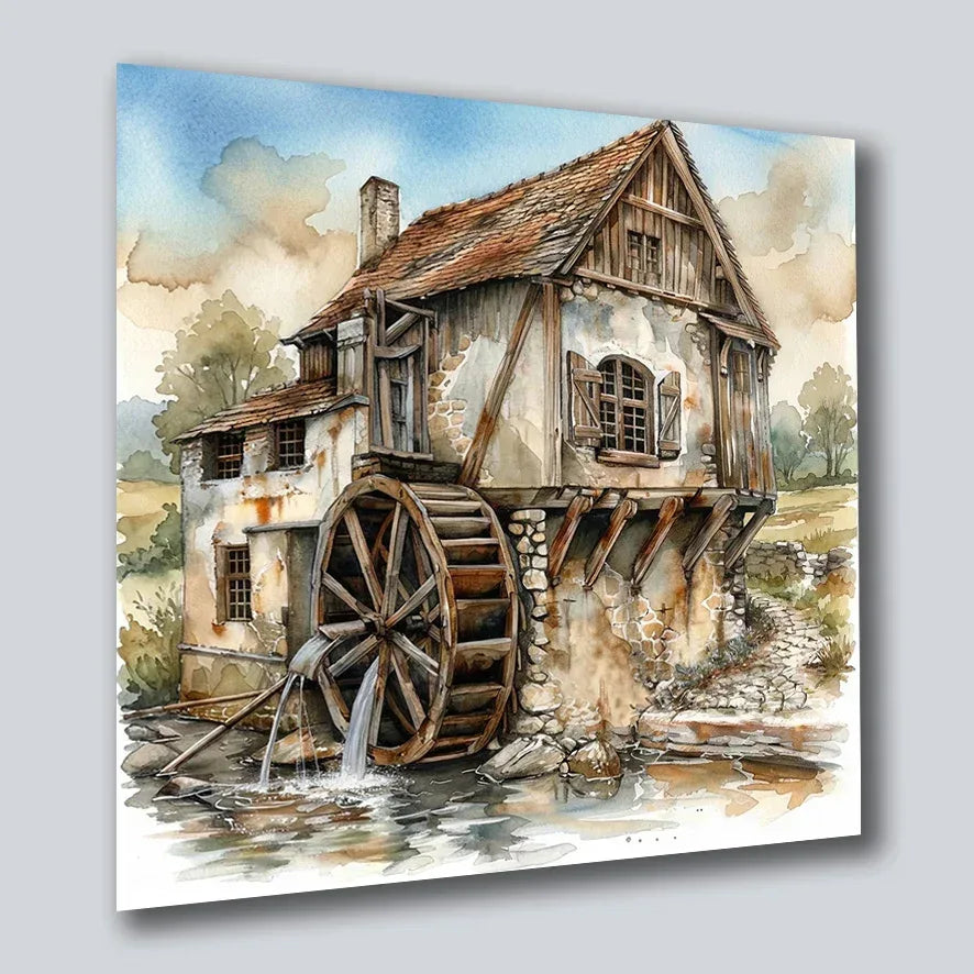 Wassermühle romantisch 6 Wandbild Kunstdruck auf Leinwand | Wandbild Galerie