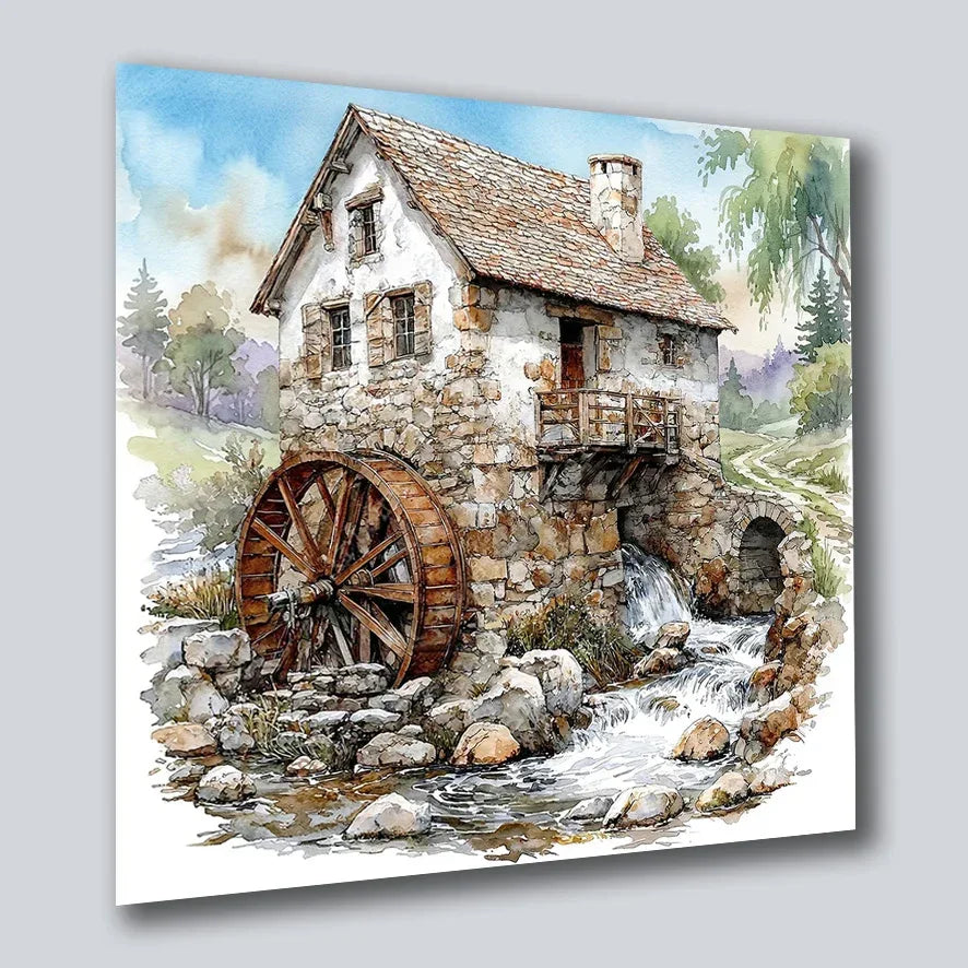Wassermühle romantisch 4 Wandbild Kunstdruck auf Leinwand | Wandbild Galerie